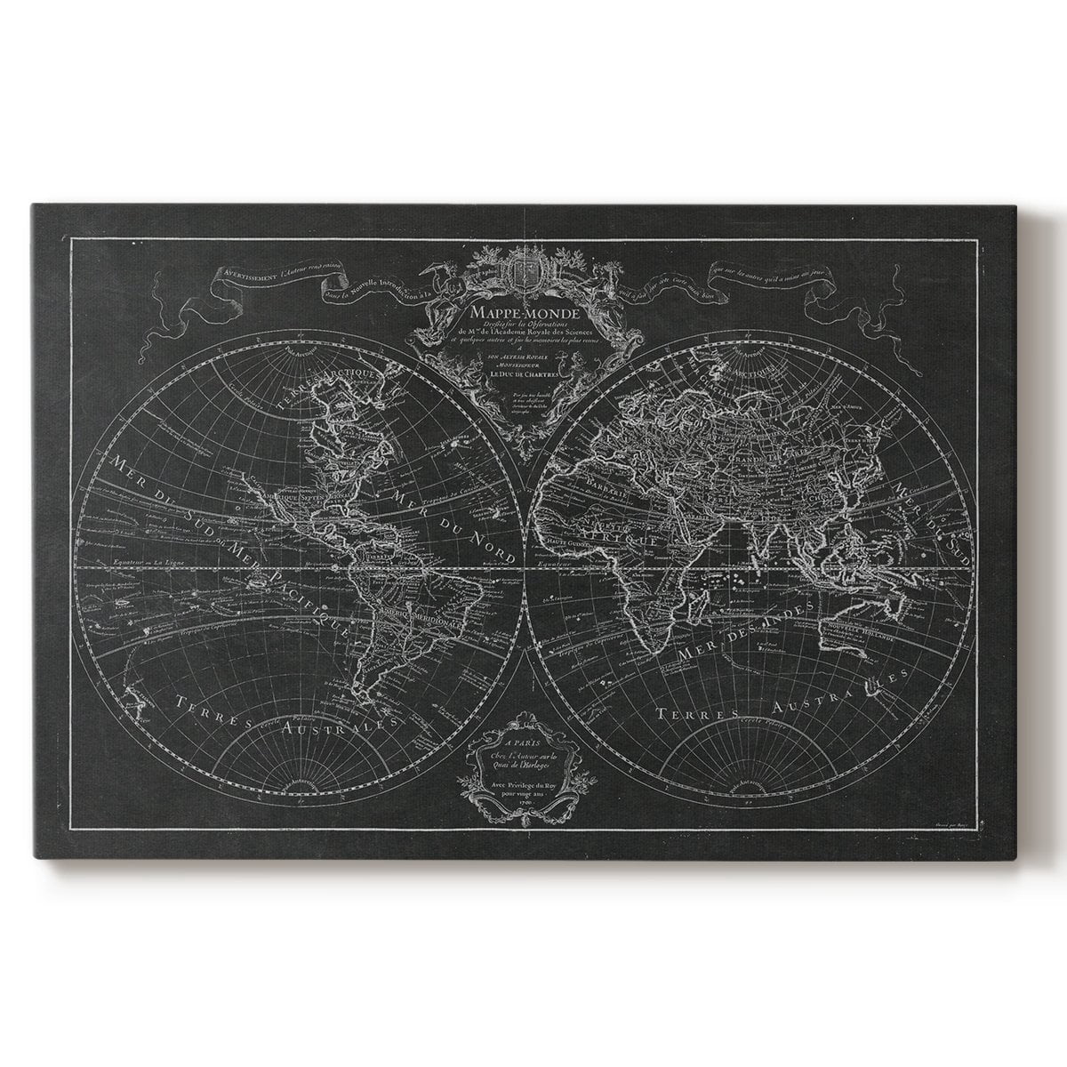 Wexford Home Monde Map - 12" x 18" Gallery Wrapped Canvas, Ready to Hang