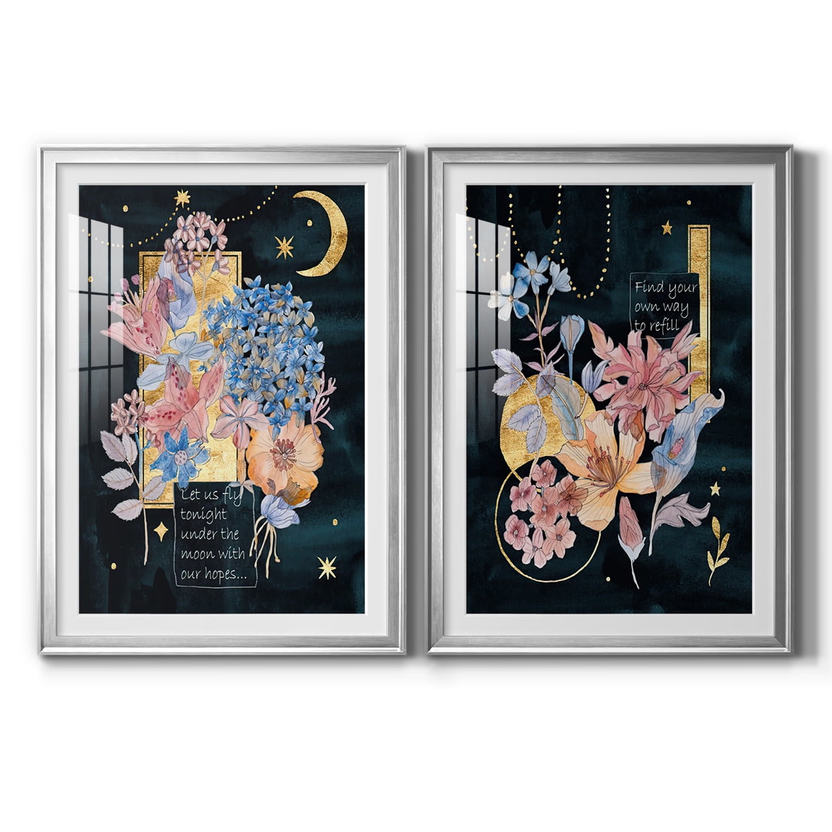 Wexford Home Moonlight Flowers I Premium Framed Print, 22.5" x 30.5" - Ready to Hang, Silver (Set of 2)