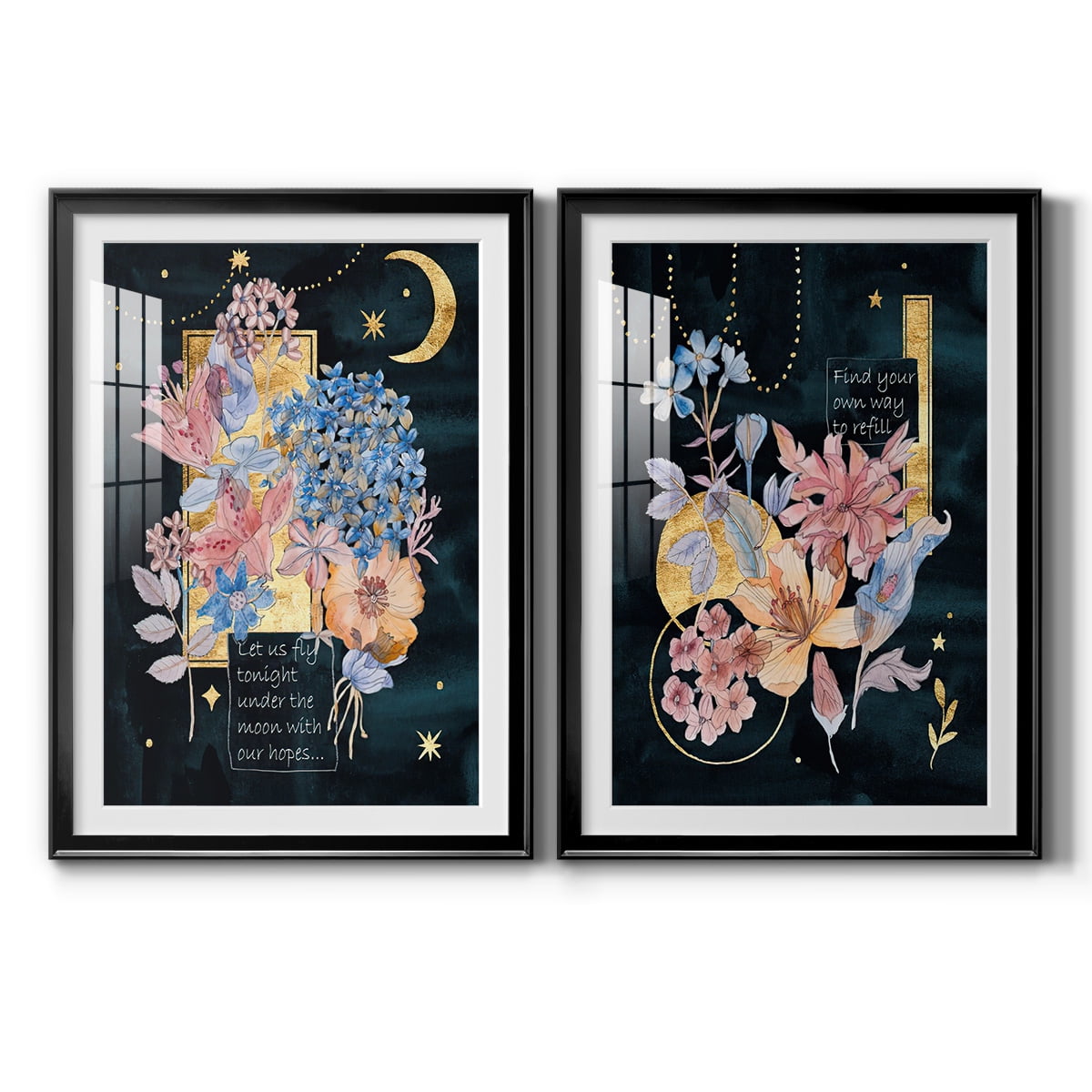 Wexford Home Moonlight Flowers I Premium Framed Print, 26.5" x 36.5" - Ready to Hang, Black (Set of 2)