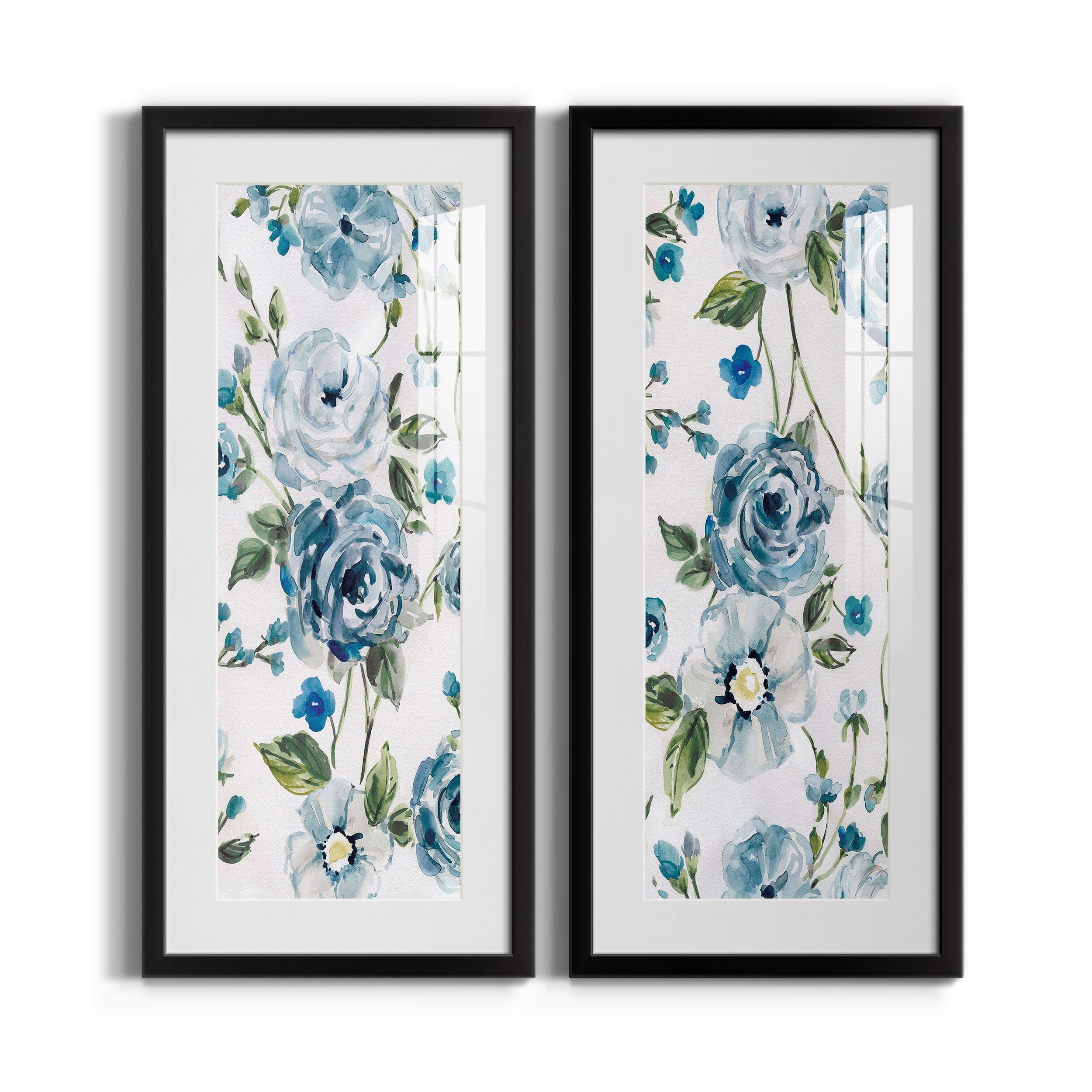 Moonlight Rose Garden Blue Floral Framed Print Set