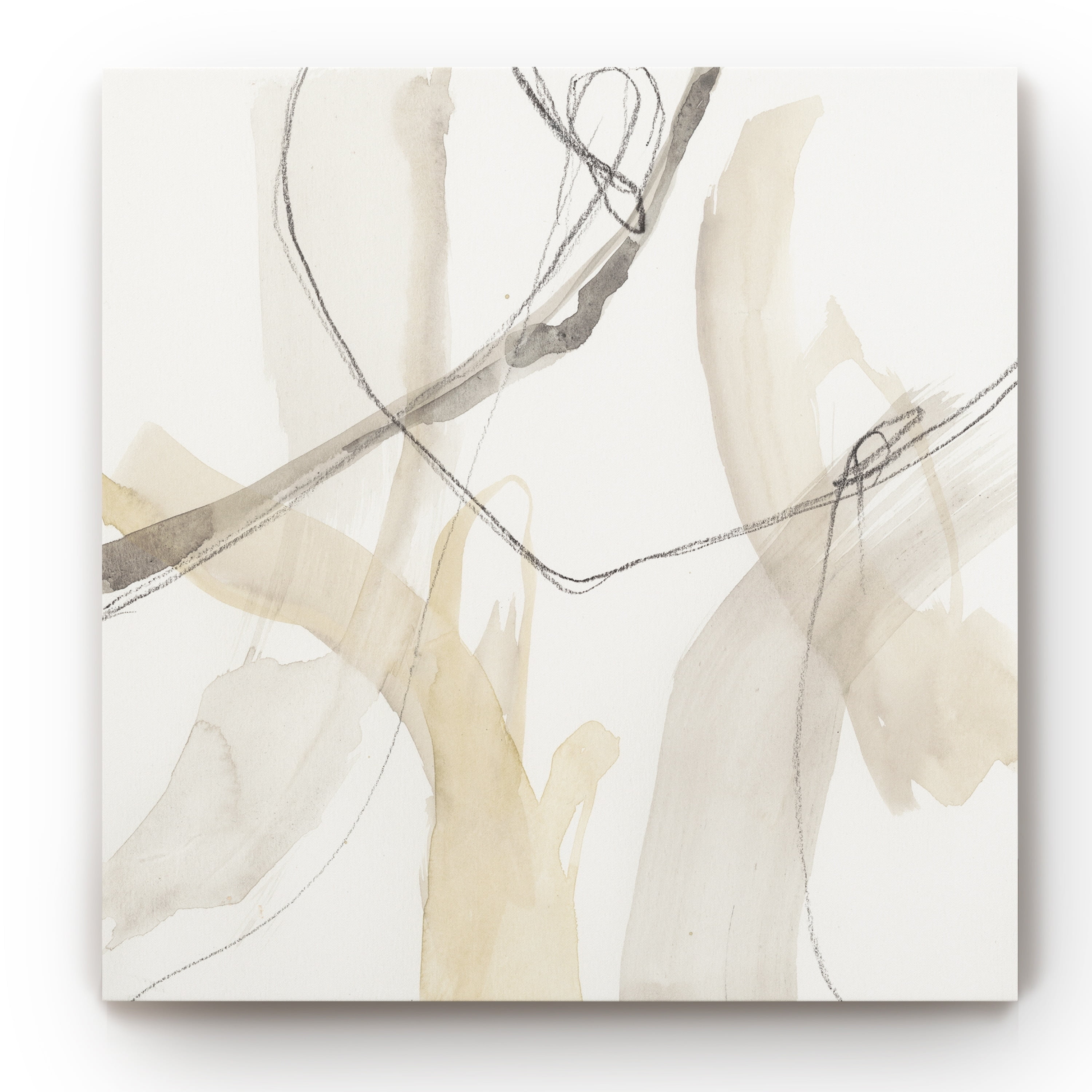 Neutral Abstract Beige and Gray Gallery Wrapped Canvas Art 40x40