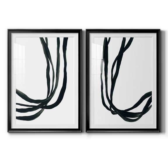 Wexford Home Onyx Ribbon I Premium Framed Print, 26.5" x 36.5" - Ready to Hang, Black (Set of 2)