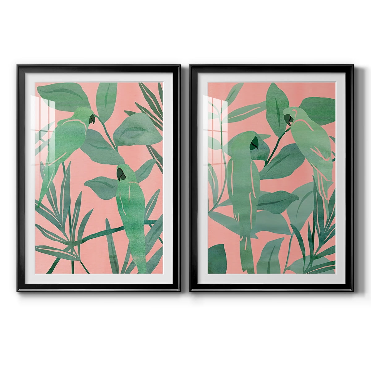 Wexford Home Pink and Green Birds of Paradise I Premium Framed Print, 18.5" x 24.5" - Ready to Hang, Black (Set of 2)