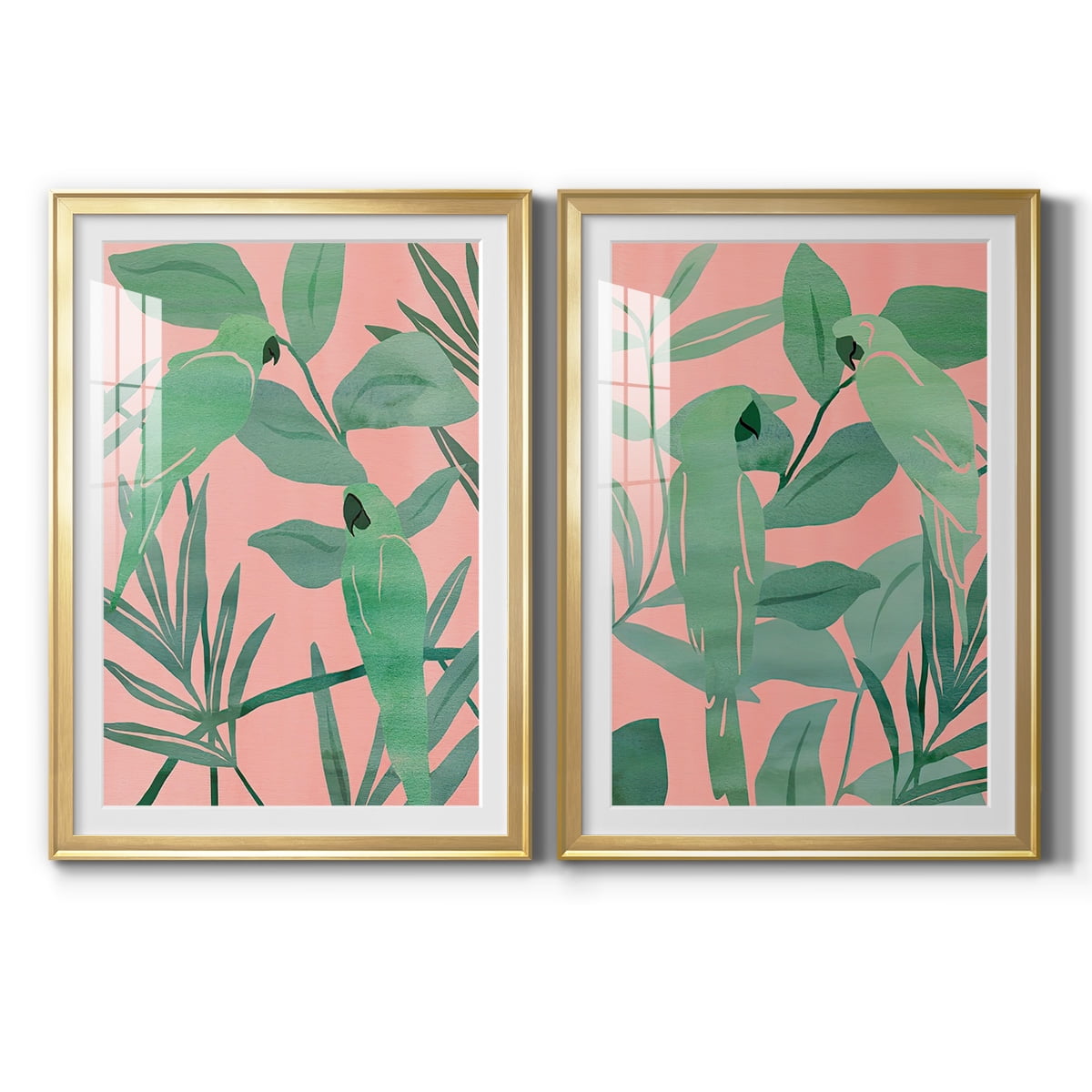 Wexford Home Pink and Green Birds of Paradise I Premium Framed Print, 18.5" x 24.5" - Ready to Hang, Gold (Set of 2)