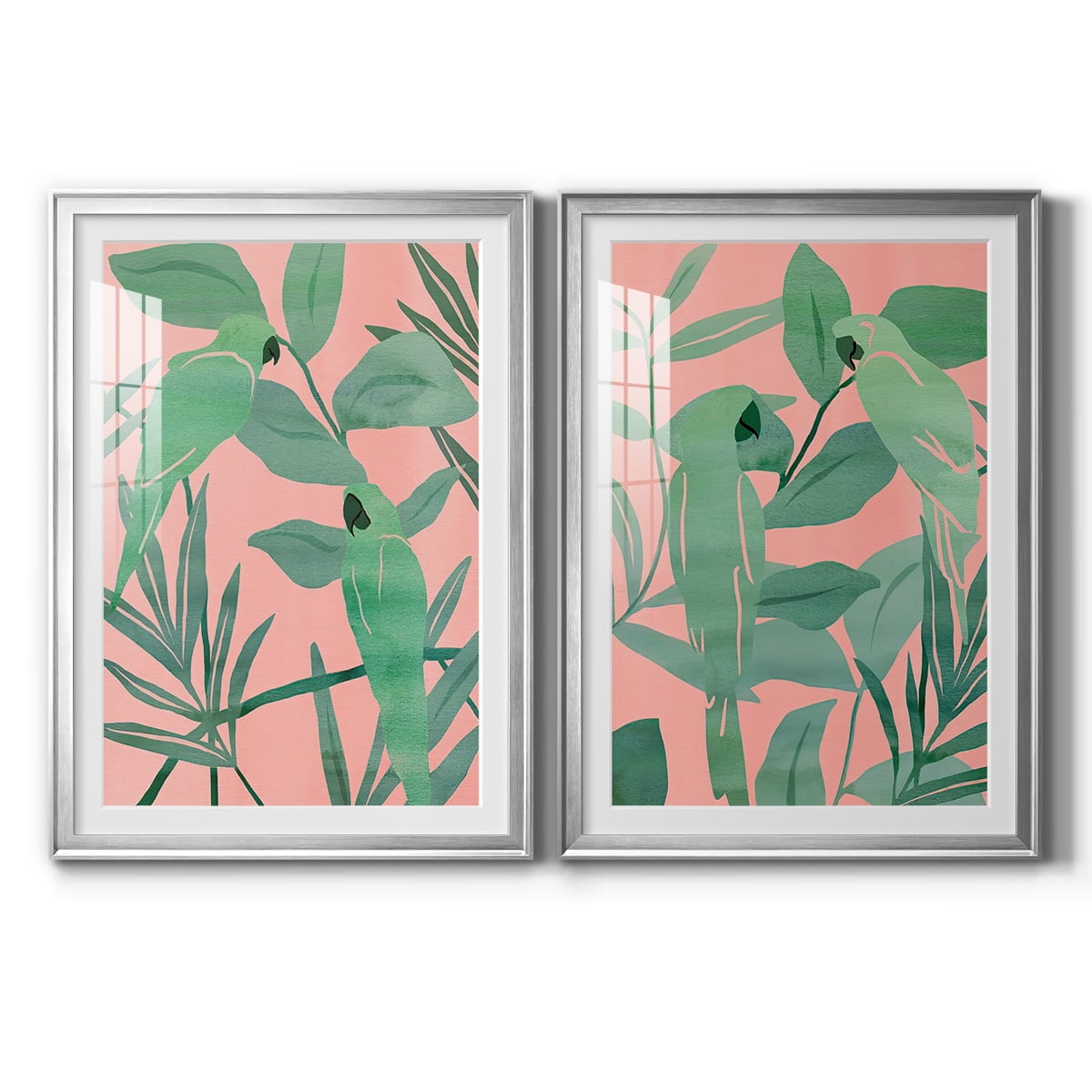 Wexford Home Pink and Green Birds of Paradise I Premium Framed Print, 30.5" x 42.5" - Ready to Hang, Silver (Set of 2)