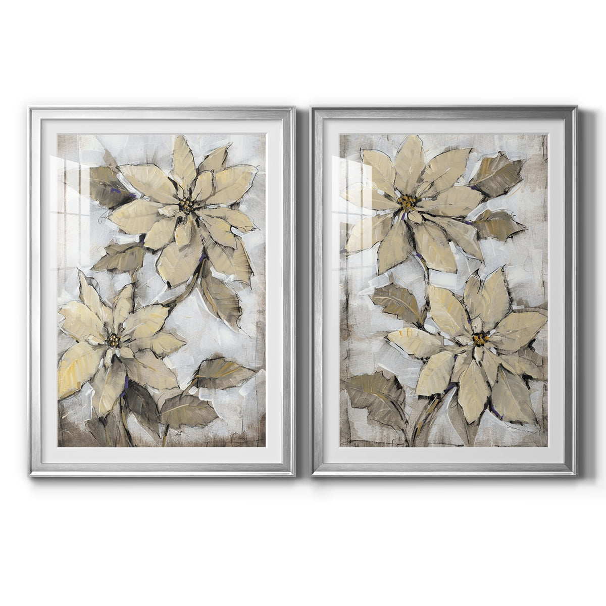 Wexford Home Poinsettia Study I Premium Framed Print, 18.5" x 24.5" - Ready to Hang, Silver (Set of 2)