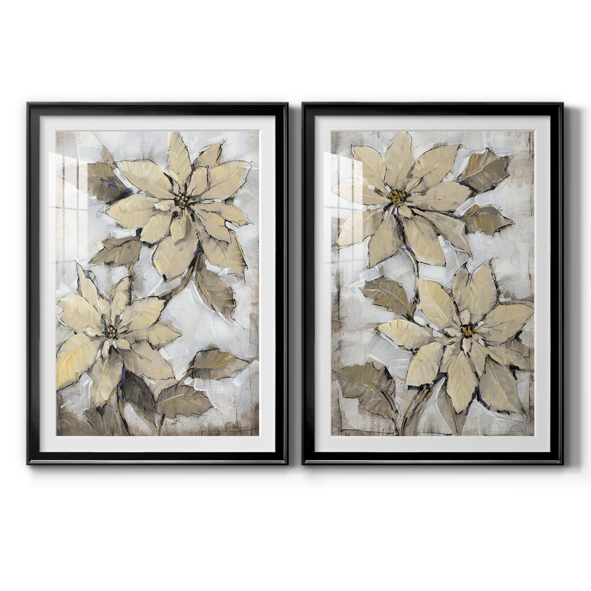 Wexford Home Poinsettia Study I Premium Framed Print, 30.5" x 42.5" - Ready to Hang, Black (Set of 2)