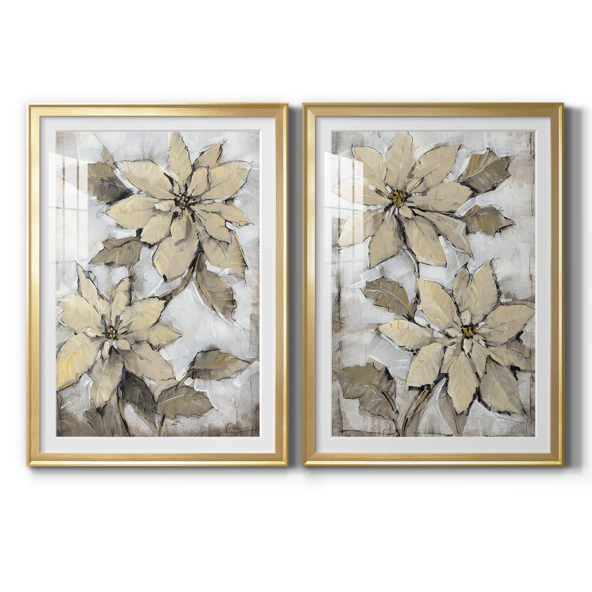 Wexford Home Poinsettia Study I Premium Framed Print, 30.5" x 42.5" - Ready to Hang, Gold (Set of 2)