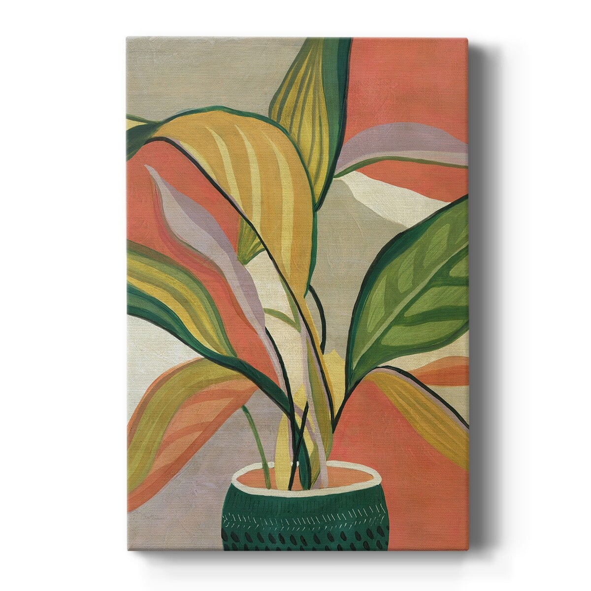 Vibrant Green and Orange Botanical Canvas Art, 14" x 14"