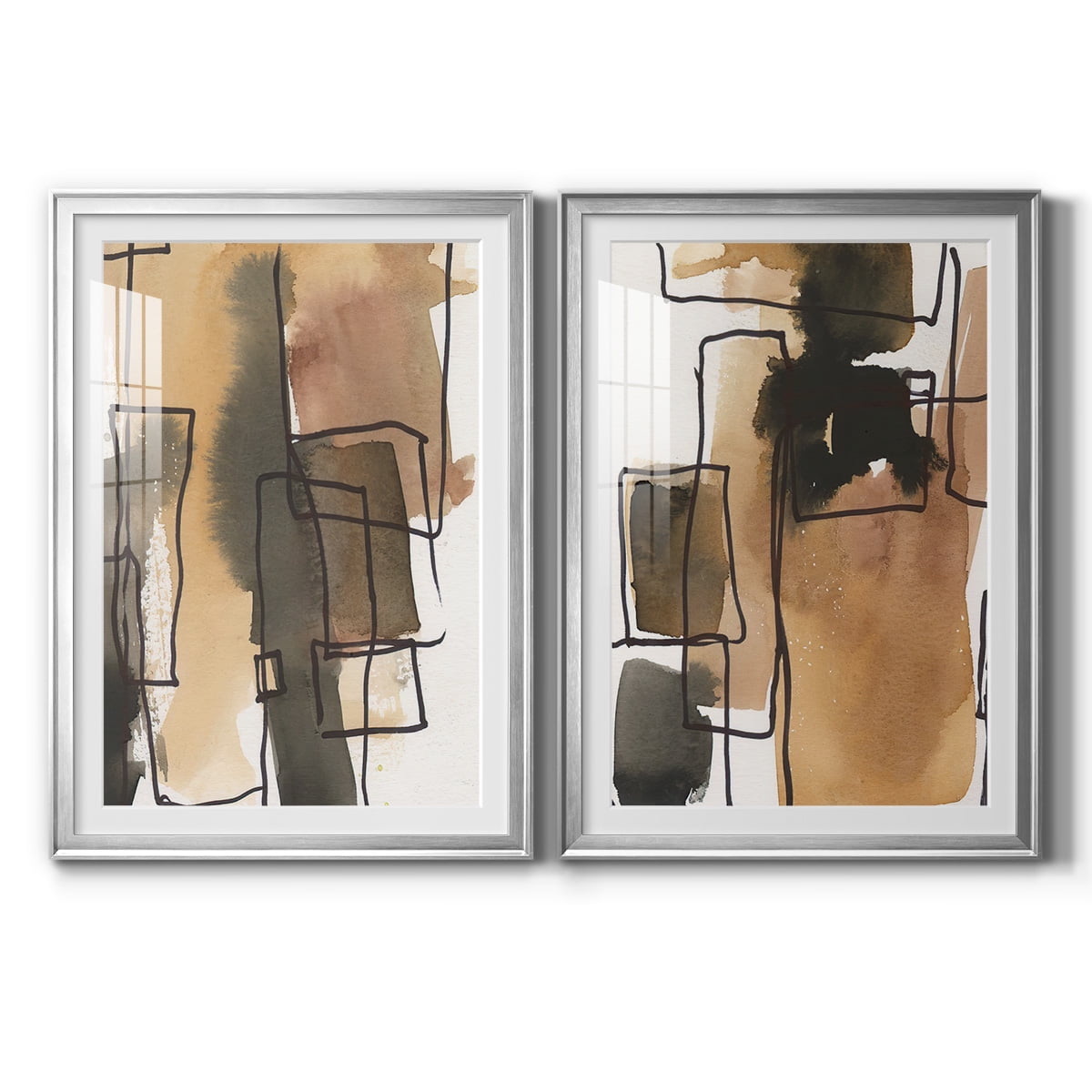 Wexford Home Retro Vibe III Premium Framed Print, 30.5" x 42.5" - Ready to Hang, Silver (Set of 2)