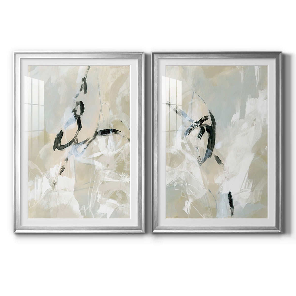 Wexford Home Scribble Veil I Premium Framed Print, 18.5" x 24.5" - Ready to Hang, Silver (Set of 2)