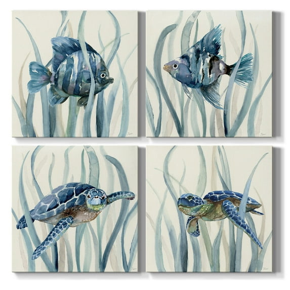 Wexford Home Sea Turtle Pictures Prints Nautical Wall Décor 12x12 inches for Each, Set of 4 total Ocean Tropical Fish Wall Art for Bathroom Bedroom Office
