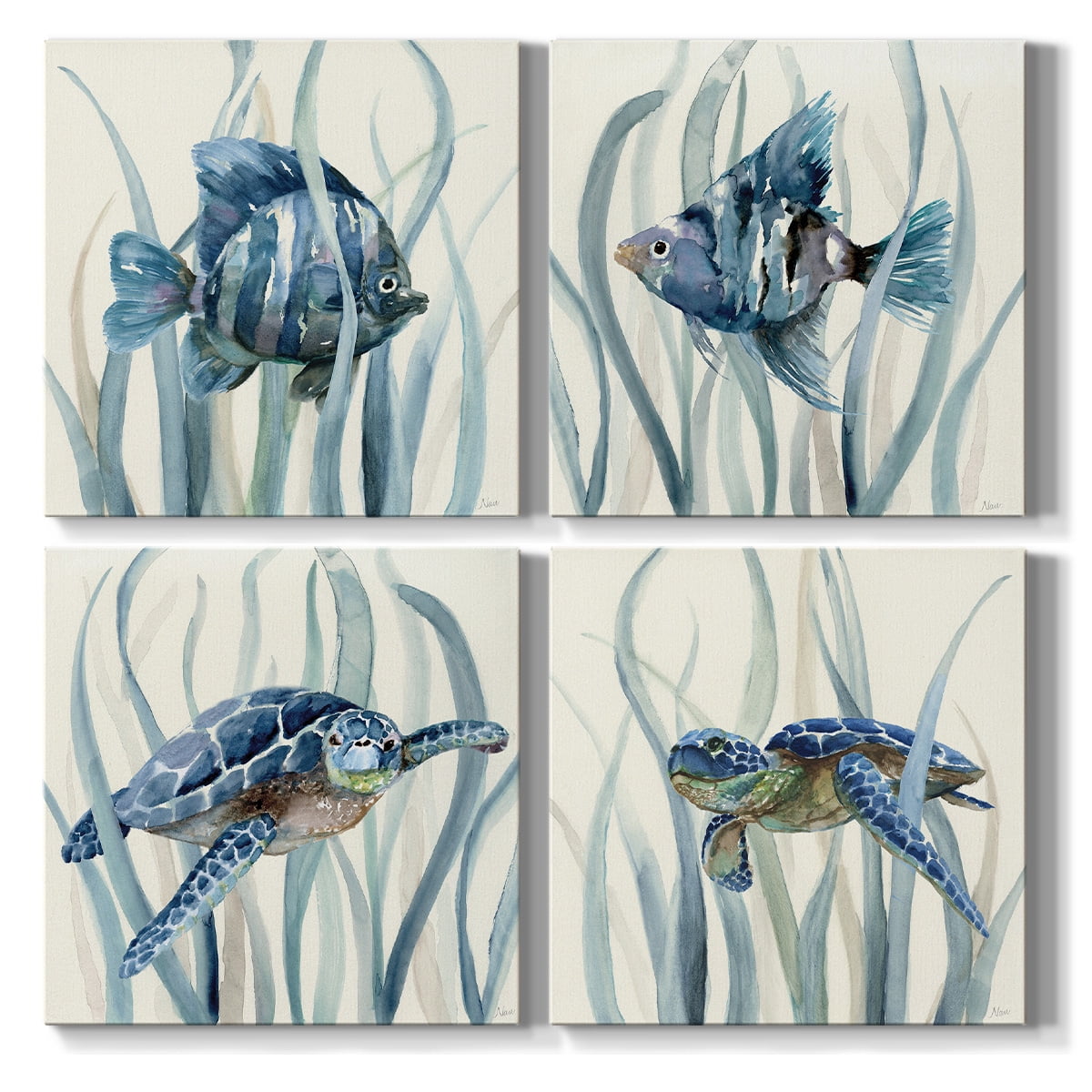Wexford Home Sea Turtle Pictures Prints Nautical Wall Décor 32x32 inches for Each, Set of 4 total Ocean Tropical Fish Wall Art for Bathroom Bedroom Office