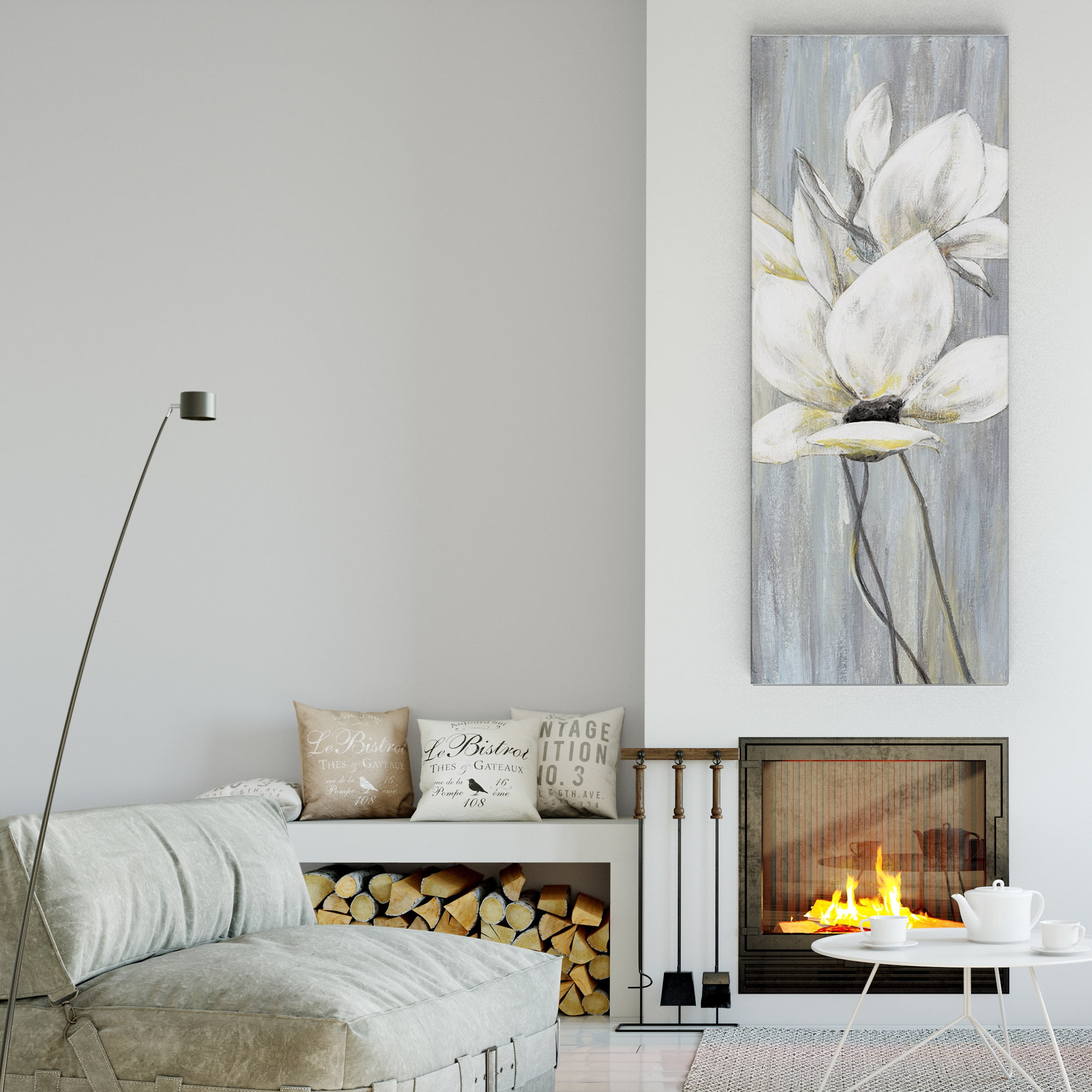 Silver Floral Gallery Wrapped Canvas Art 8 x 24