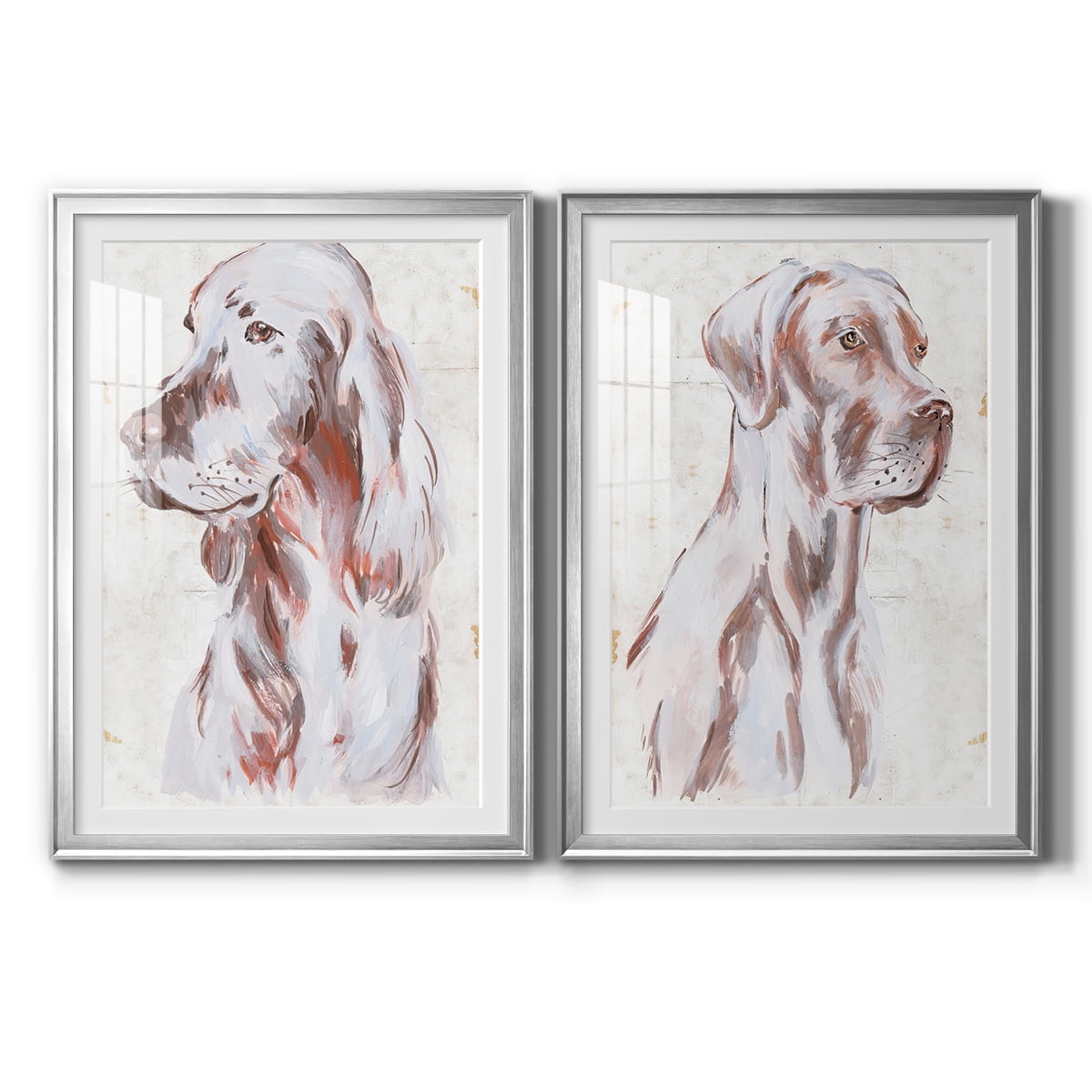 Wexford Home Sitting Dog III Premium Framed Print, 18.5" x 24.5" - Ready to Hang, Silver (Set of 2)