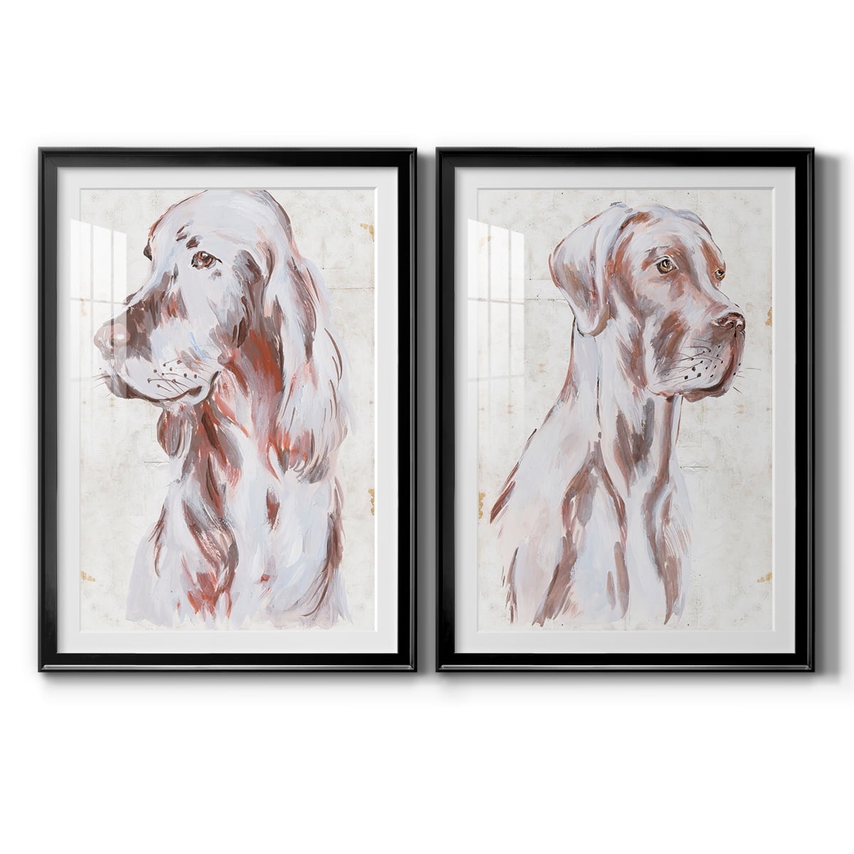 Wexford Home Sitting Dog III Premium Framed Print, 26.5" x 36.5" - Ready to Hang, Black (Set of 2)