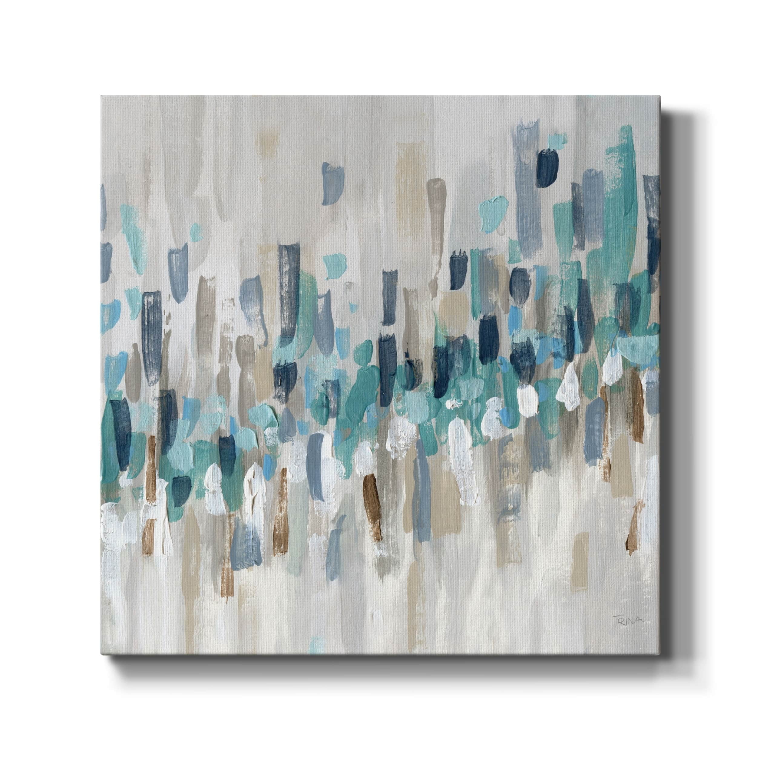 Staccato Blue Abstract Art on Canvas with Solid Wood Frame, 24x24