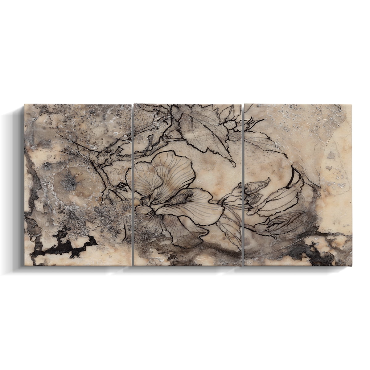 Wexford Home Tattooed Floral I - 24" x 48" Multi-Piece Canvas Art, Ready to Hang