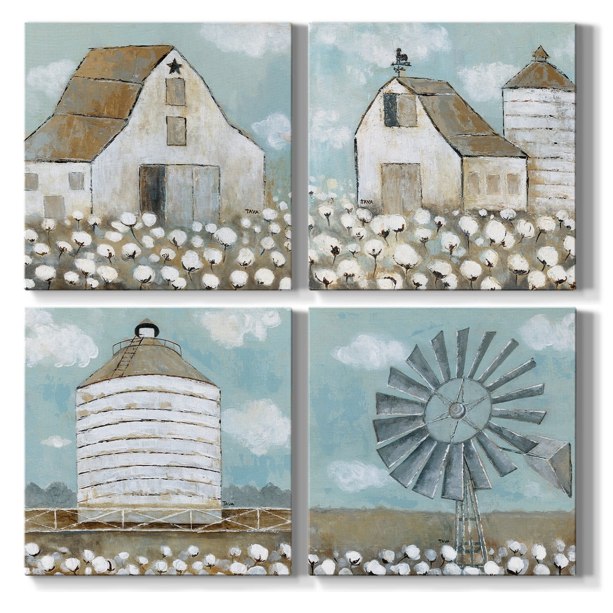 Wexford Home Teal Barn Wall Art Oil Painting 32 x 32 inches Set of 4 Barnhouse Pictures Prints for Farmhouse Cabin Home Vacation House
