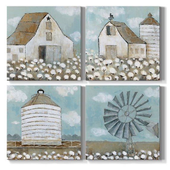 Wexford Home Teal Barn Wall Art Oil Painting 32 x 32 inches Set of 4 Barnhouse Pictures Prints for Farmhouse Cabin Home Vacation House