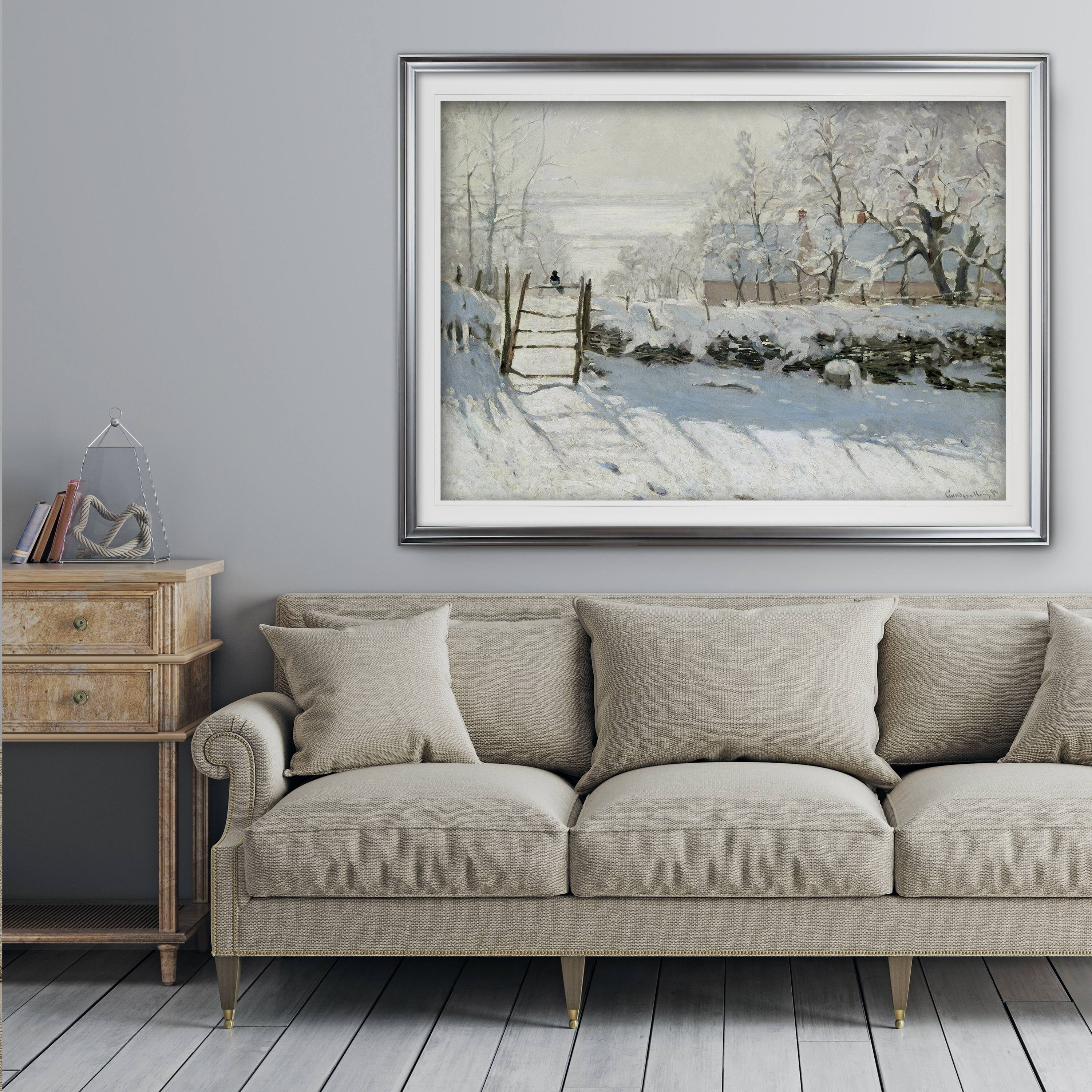 Claude Monet Winter Scene Premium Framed Print in Silver, Oversized