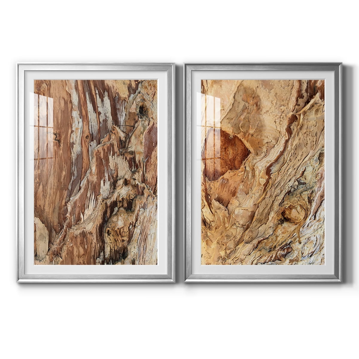 Wexford Home Tree Texture Triptych I Premium Framed Print, 22.5" x 30.5" - Ready to Hang, Silver (Set of 2)