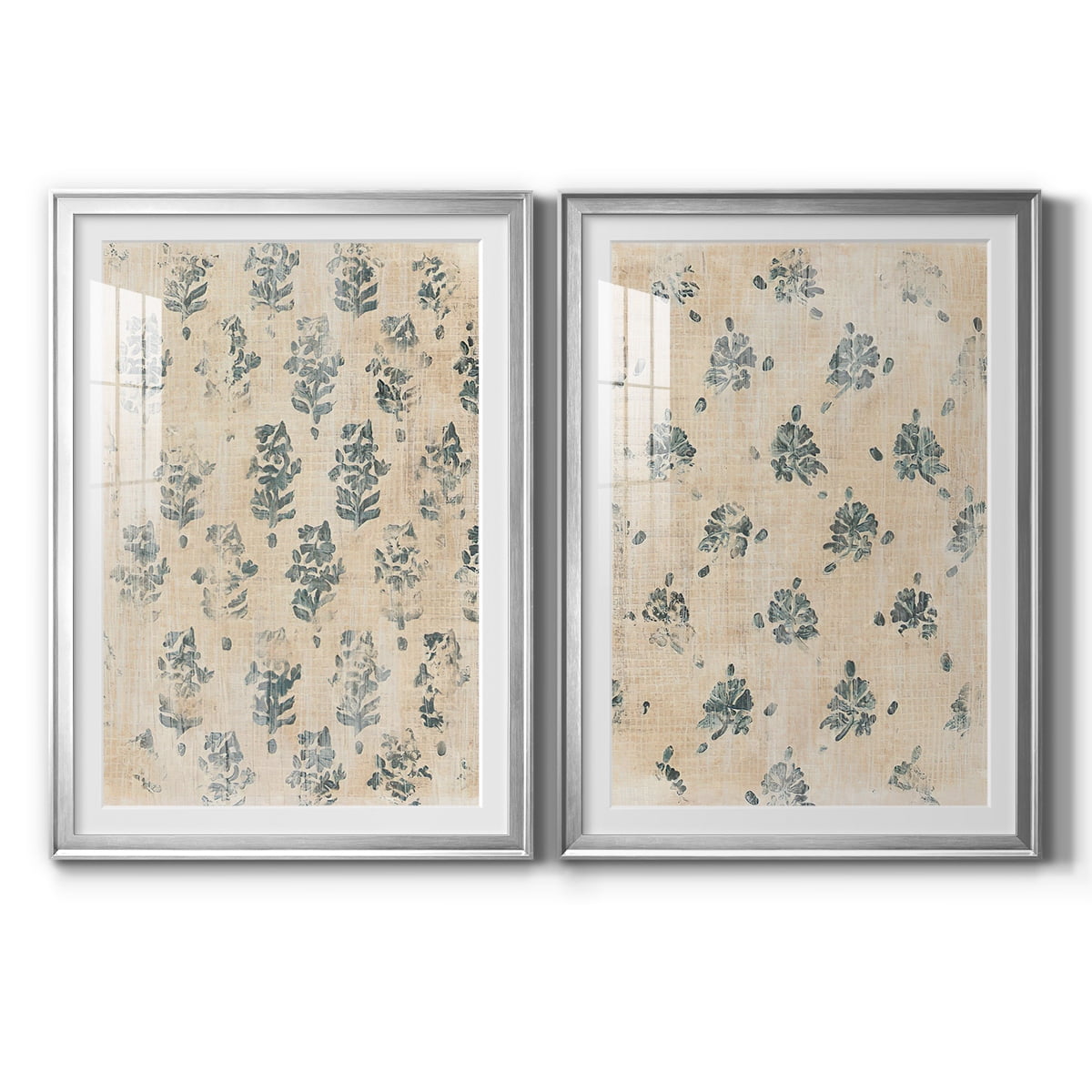 Wexford Home Vintage Blockprint I Premium Framed Print, 22.5" x 30.5" - Ready to Hang, Silver (Set of 2)