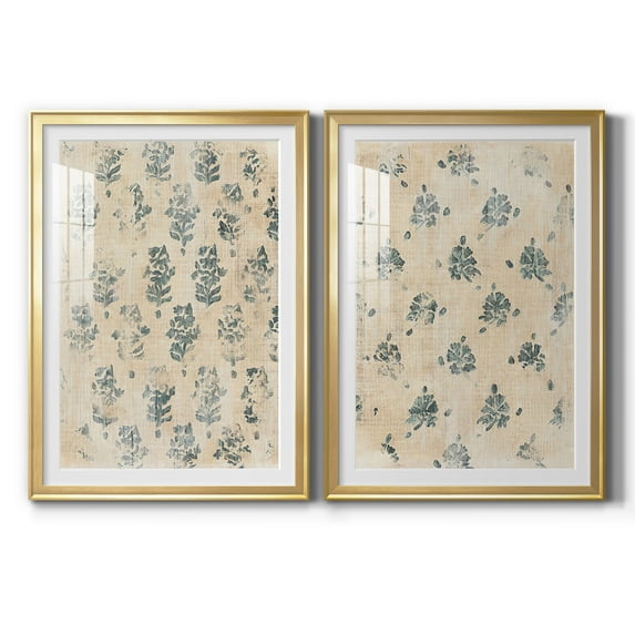 Wexford Home Vintage Blockprint I Premium Framed Print, 26.5" x 36.5" - Ready to Hang, Gold (Set of 2)