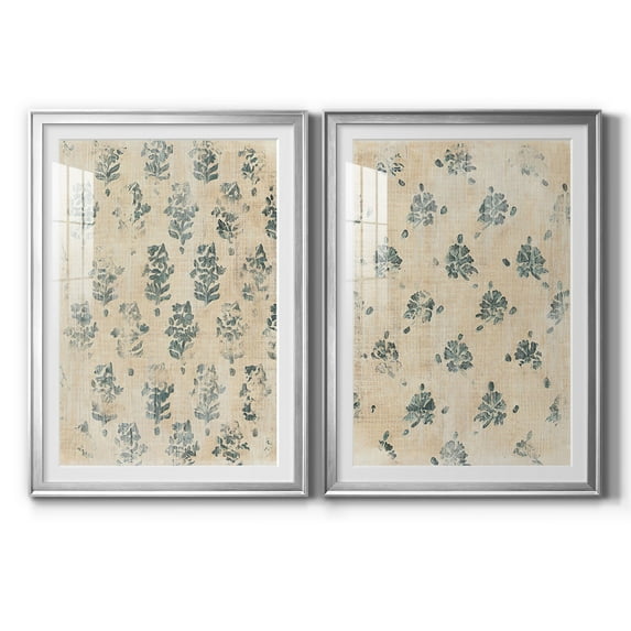 Wexford Home Vintage Blockprint I Premium Framed Print, 26.5" x 36.5" - Ready to Hang, Silver (Set of 2)