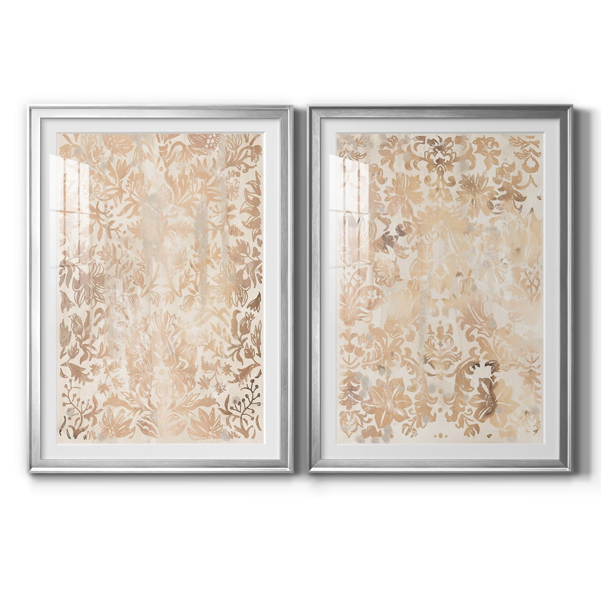 Wexford Home Walnut Damask I Premium Framed Print, 26.5" x 36.5" - Ready to Hang, Silver (Set of 2)
