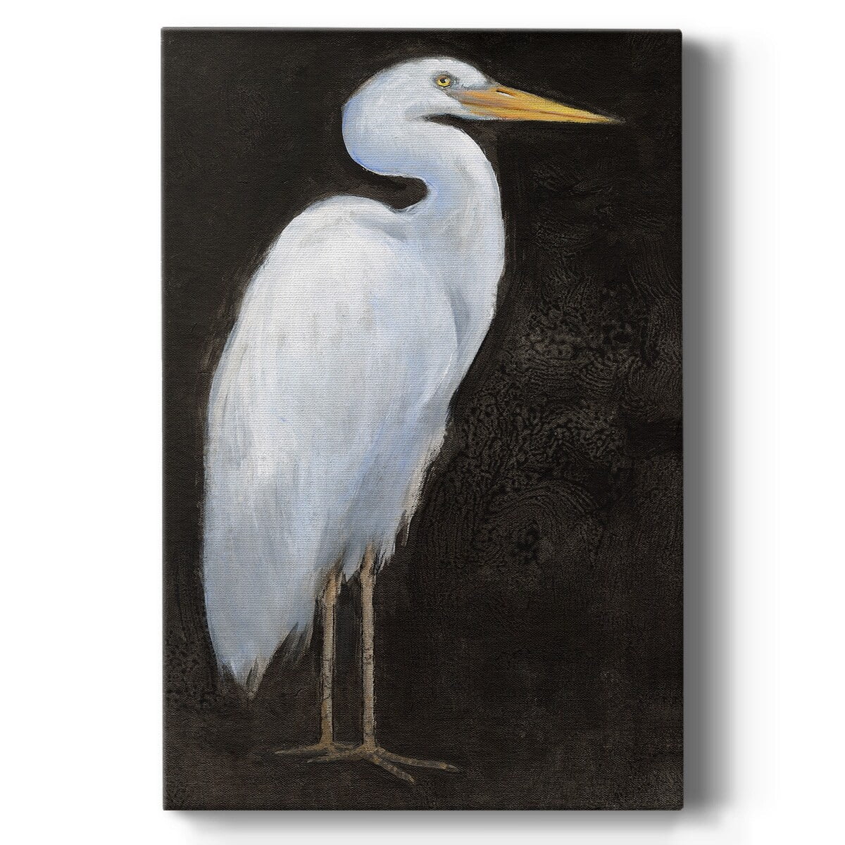 Large White Heron Portrait on Canvas with Solid Wood Frame