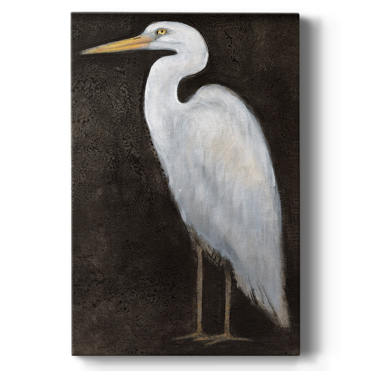 White Heron Portrait on Canvas with Solid Wood Frame