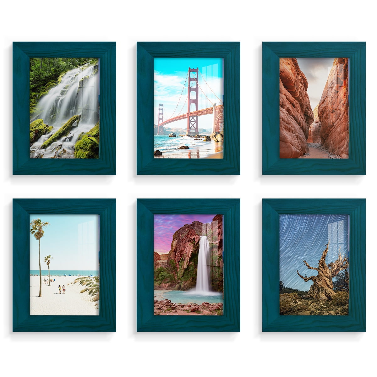 Wexford Home Woodgrain 3.5" x 5" in Ocean Blue Picture Frame (Set of 6)