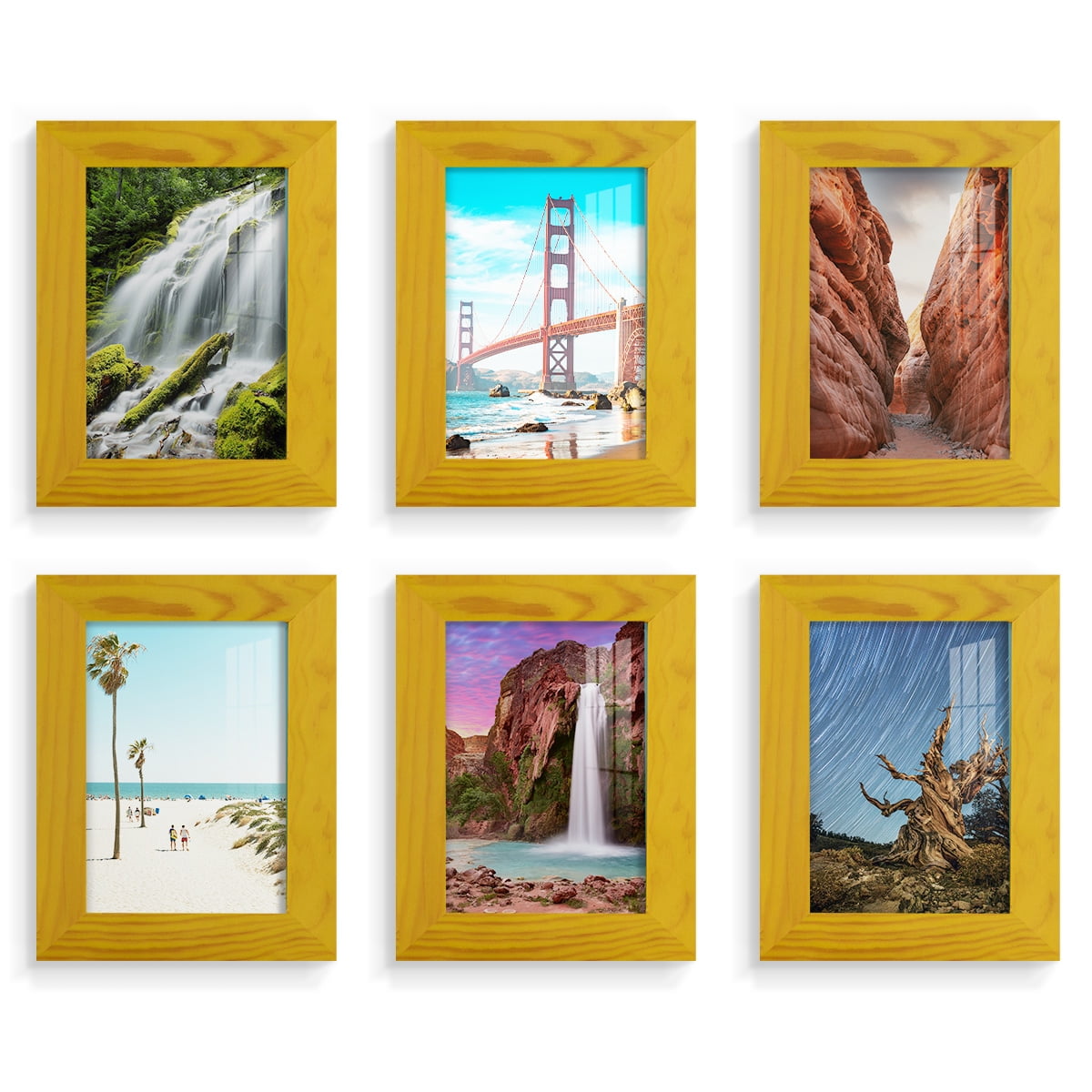 Wexford Home Woodgrain 3.5" x 5" in Sunflower Yellow Picture Frame (Set of 6)