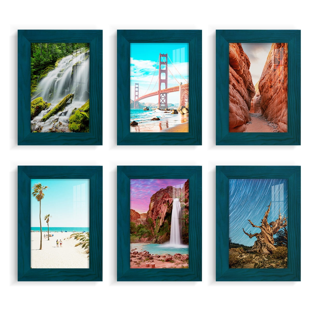 Wexford Home Woodgrain 5" x 7" Ocean Blue Picture Frame (Set of 6)
