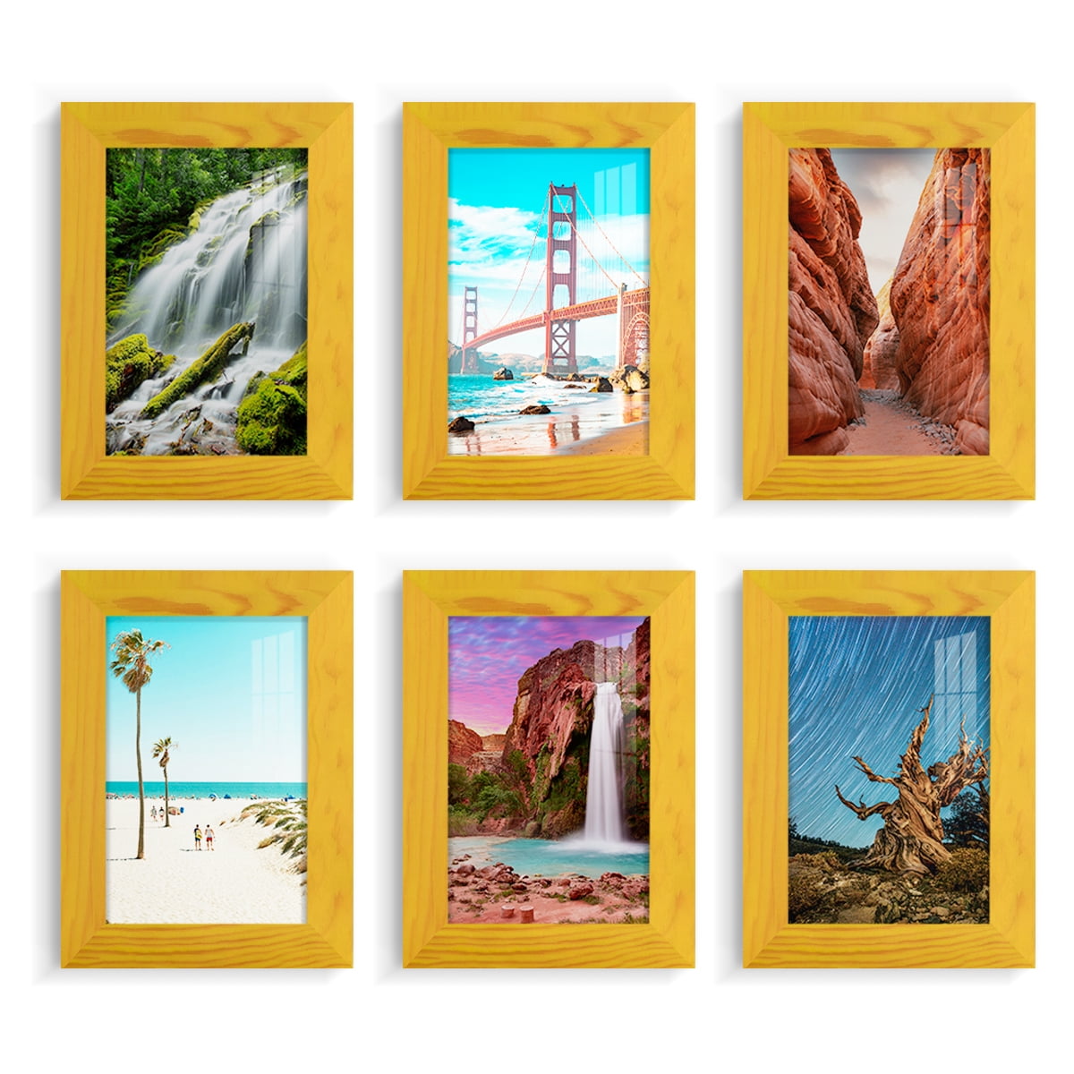 Wexford Home Woodgrain 5" x 7" Sunflower Yellow Picture Frame (Set of 6)