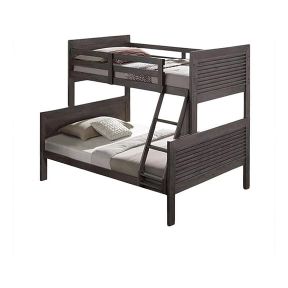 Wexo Twin over Full Bunk Bed-Charcoal Brown Slat Design and Ladder