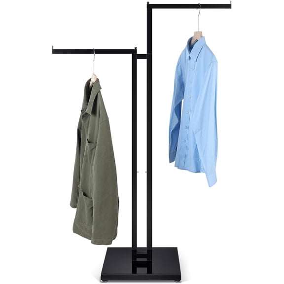 Weysat 2 Way Clothing Rack with 16" Straight Arms Adjustable From 48" to 72" Heavy Duty Clothing Display Stand for Boutique Shops Large Retail Stores and Home Storage, Rectangular Tubing (Black)