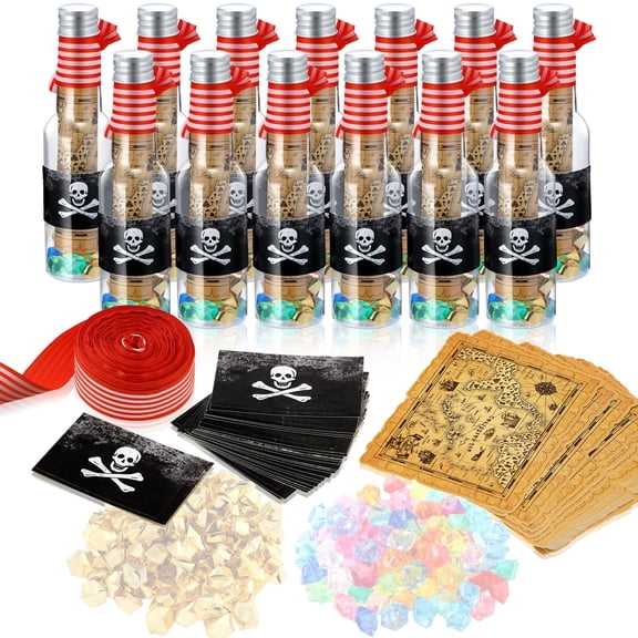 Weysat 24 Sets Pirate Party Favors Fun Pirate Message Plastic Bottle Supplies Piece Party Favors Clear Bottles for Invitations for Weddings Birthday Treasure Pretend Play Supplies C113