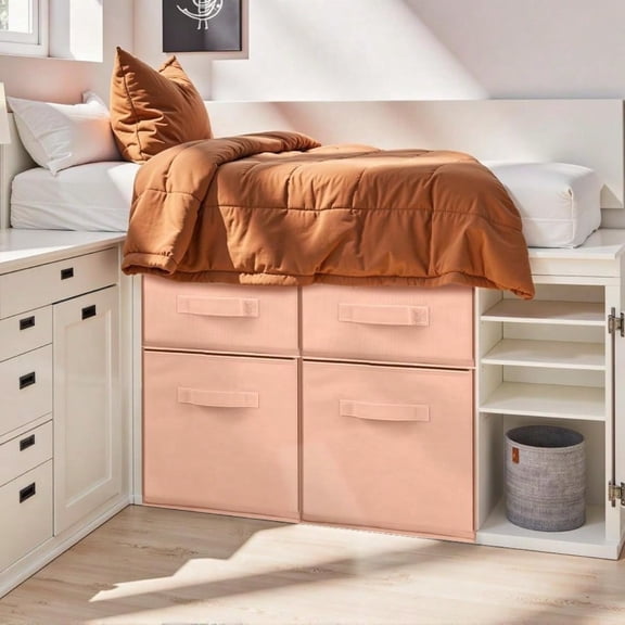 Weysat 4 Cube Stackable Under Dorm Bed Storage Foldable Closet Drawer Organizer Fabric Storage Containers Cube Bins For Clothes Dorm Essentials For College Closet Bedroom Living Room Nursery Pink