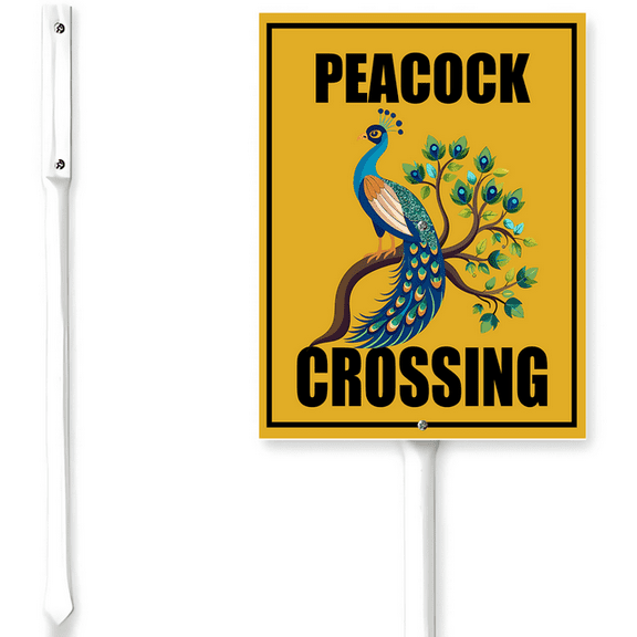 Weytff Peacock Crossing Yard Sign With Stake Slow Down Sign 8x12inch Animal Pet Crossing Street Business Farm Security Caution Lawn Walkway Decorations,Outdoor Aluminium Décor