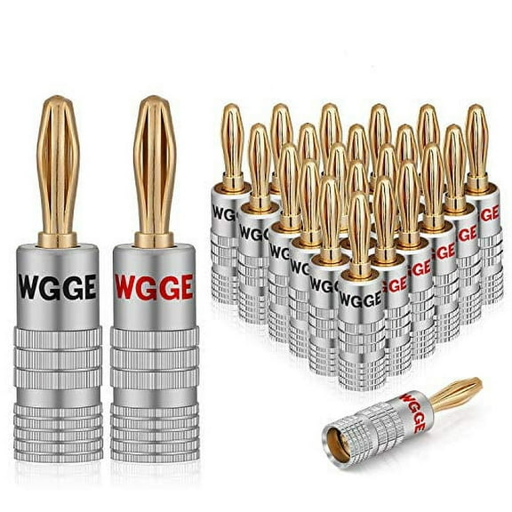 Wgge Wgge Wg-009 Banana Plugs Audio Jack Connector 12 Pairs / 24 Pcs, 24K Gold Dual Screw Lock Speaker Connector For Speaker Wire, Wall Plate, Home Theater, Audio/Video Receiver And Sound Systems Ele