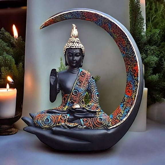 Wgloryind Antique Big Meditating Moon Buddha Statue Showpiece for Home Decor - Office Decor - Gifting - Lord Buddha Idol Polyresin Decorative Figurine