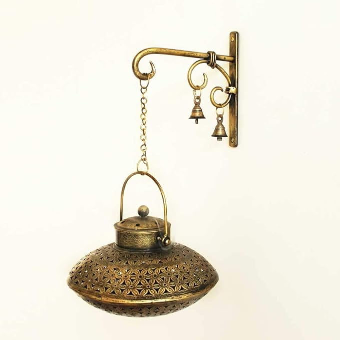 Wgloryind Antique Iron Degchi Doop Stand & Tealight Candle Holder for Home Decor | Degchi Style Incense Dhoop and Tealight Holder Size : Degchi L9 x W9 X H8.5 | Bracket L8 X W1 X H8 INCHES
