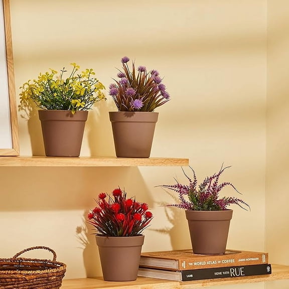 Wgloryind Artificial Plants with Pot| Realistic Details | Durable Plastic | No Maintenance | Suitable for Various Needs | Ideal for Home and Office Decor | Dimensions: 10 cm X 19 cm (Pack of 4)