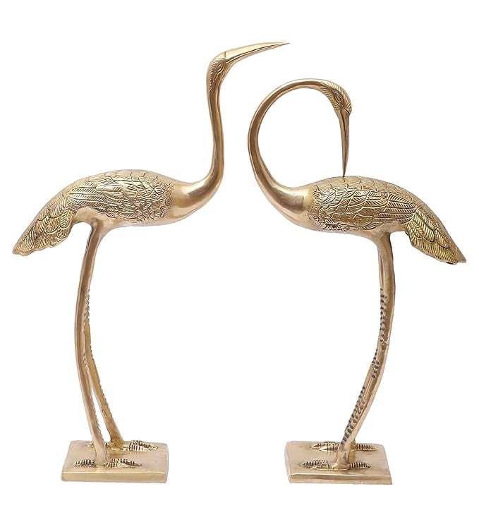 Wgloryind Elegant Brass Cranes Pair Showpiece | Flamingo-Inspired Decorative Figurines for Home & Office Decor