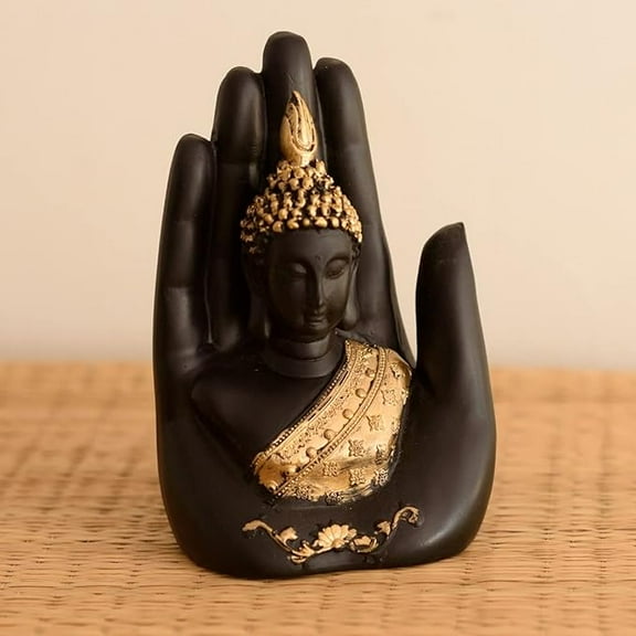 Wgloryind Golden Handcrafted Palm Buddha Polyresin Showpiece (12.5 cm x 7.5 cm x 17.5 cm, Black)