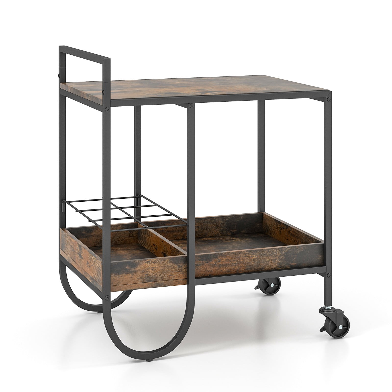 Steel Fram Rack WgoodW Rolling Buffet Serving Cart – Industrial Bar Cart with Removable ...