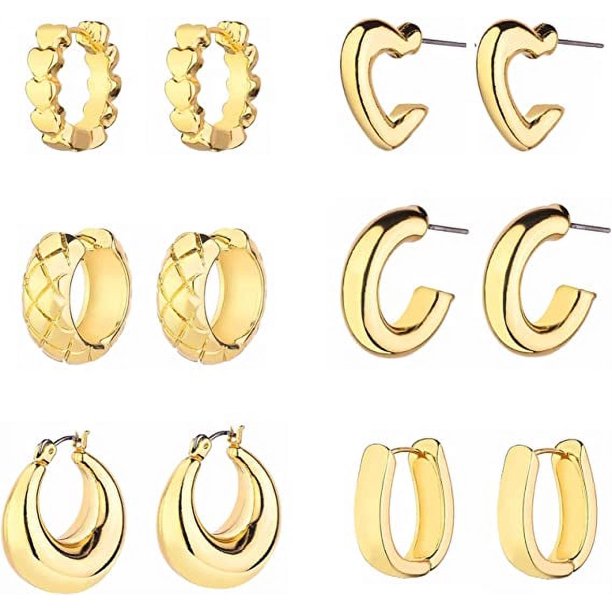 Wgoud 14K Gold Hoop Earrings for Women Hypoallergenic, 6 Pack Chunky