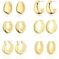 Wgoud 14K Gold Hoop Earrings for Women, Hypoallergenic 6 Pack Chunky Huggie Hoops, Lightweight